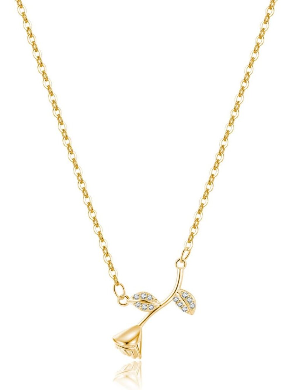 Solid 925 Sterling Silver Rose Flower Necklace Chain for Women Teen Girls CZ Flo